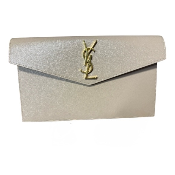 Yves Saint Laurent Beige Clutch with Gold Logo - Picture 1 of 3